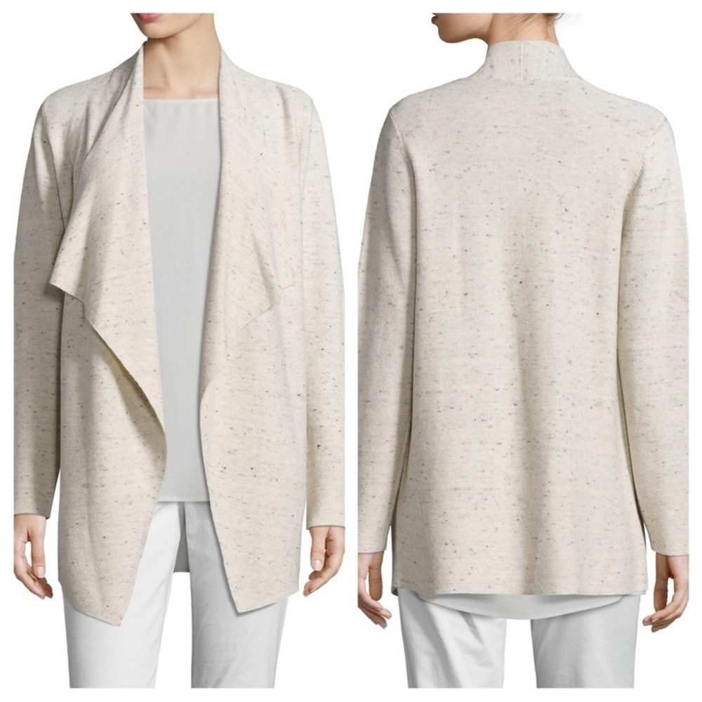 Eileen Fisher Ecru Peppered Cascading Cardigan size M
